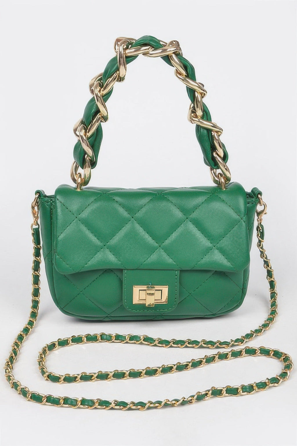 Quilted Faux Leather Chain Flap Bag