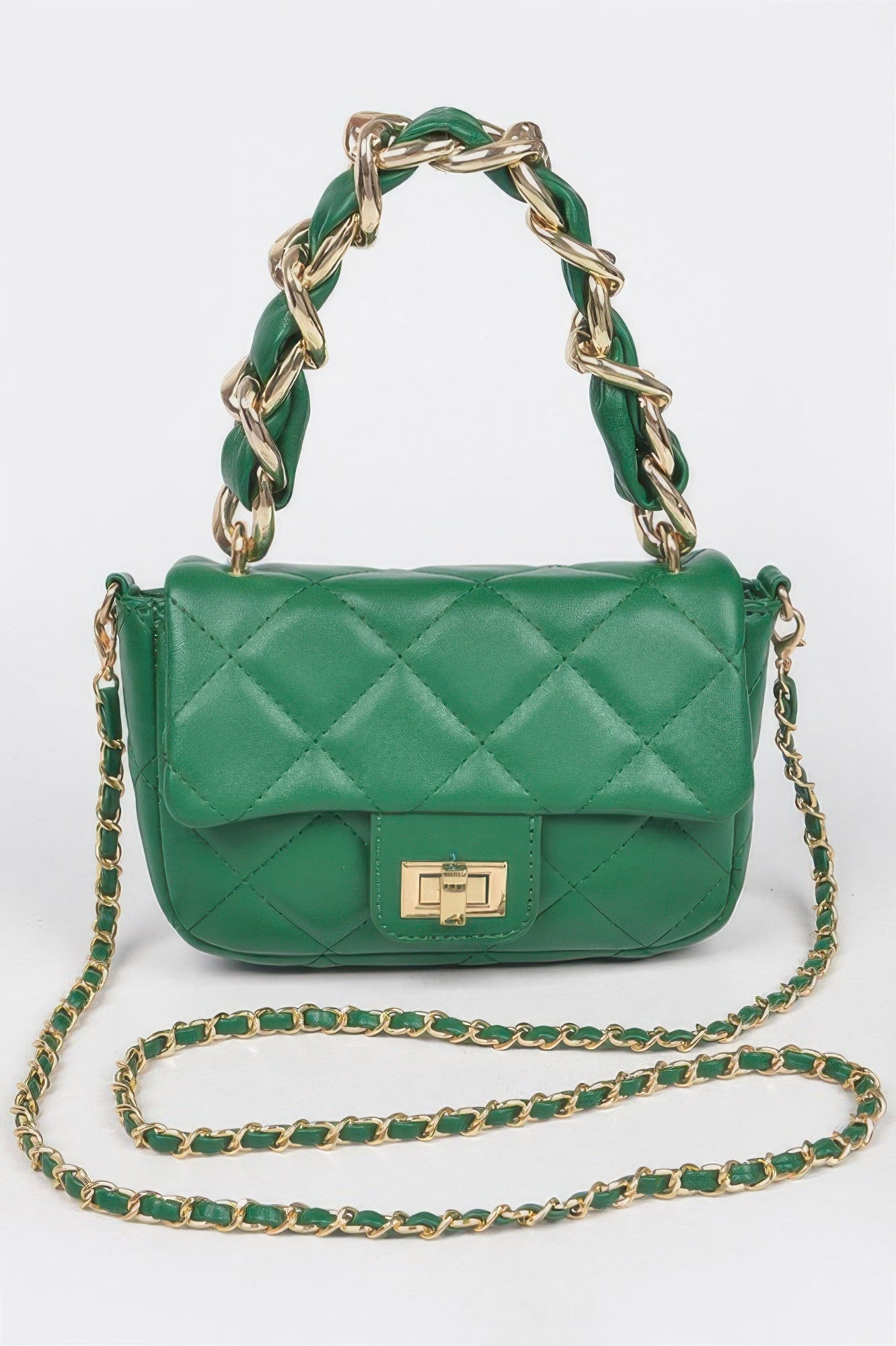 Quilted Faux Leather Chain Flap Bag