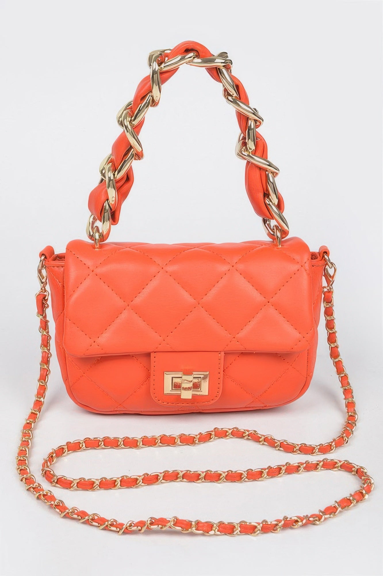 Quilted Faux Leather Chain Flap Bag