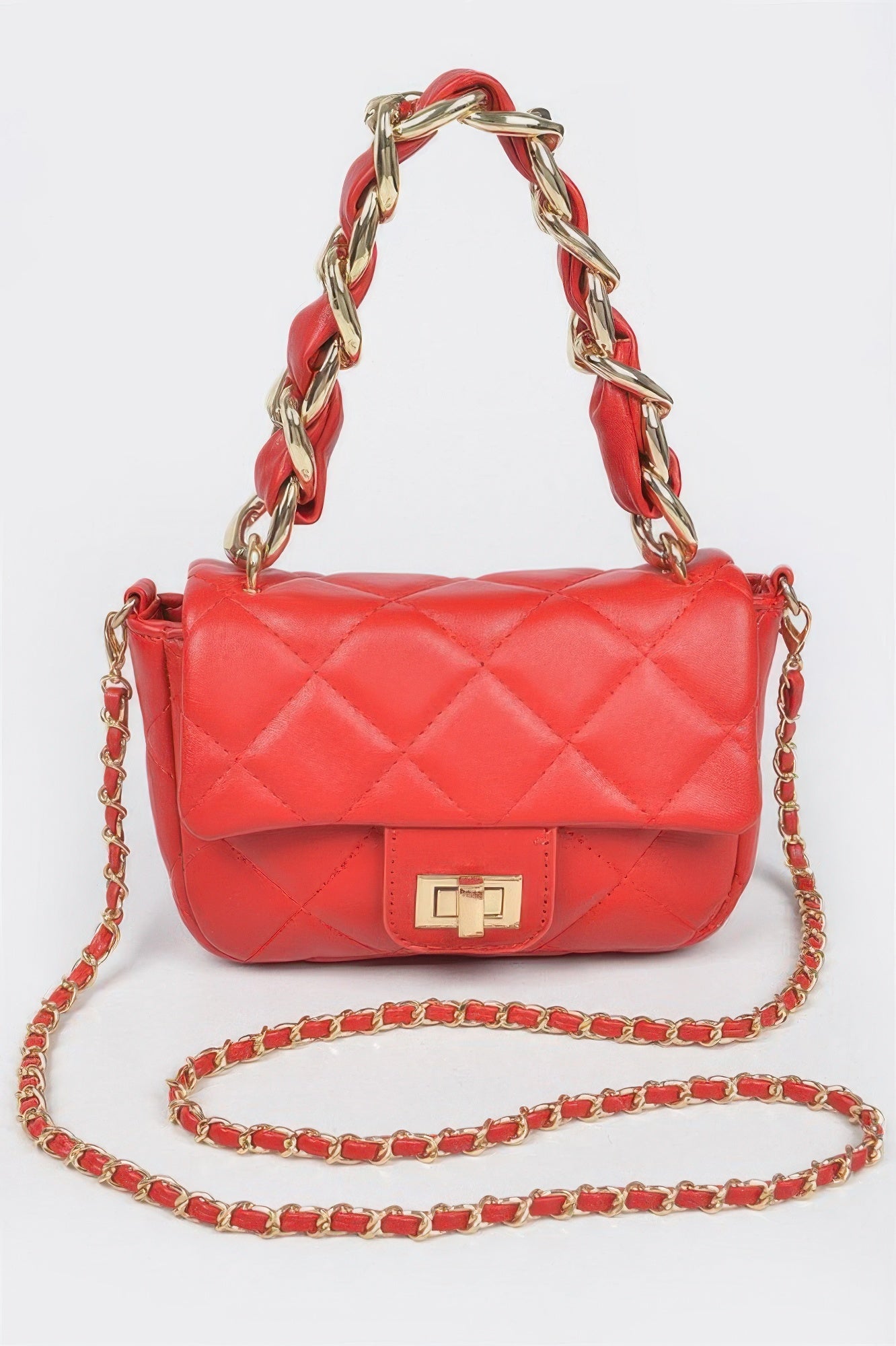 Quilted Faux Leather Chain Flap Bag