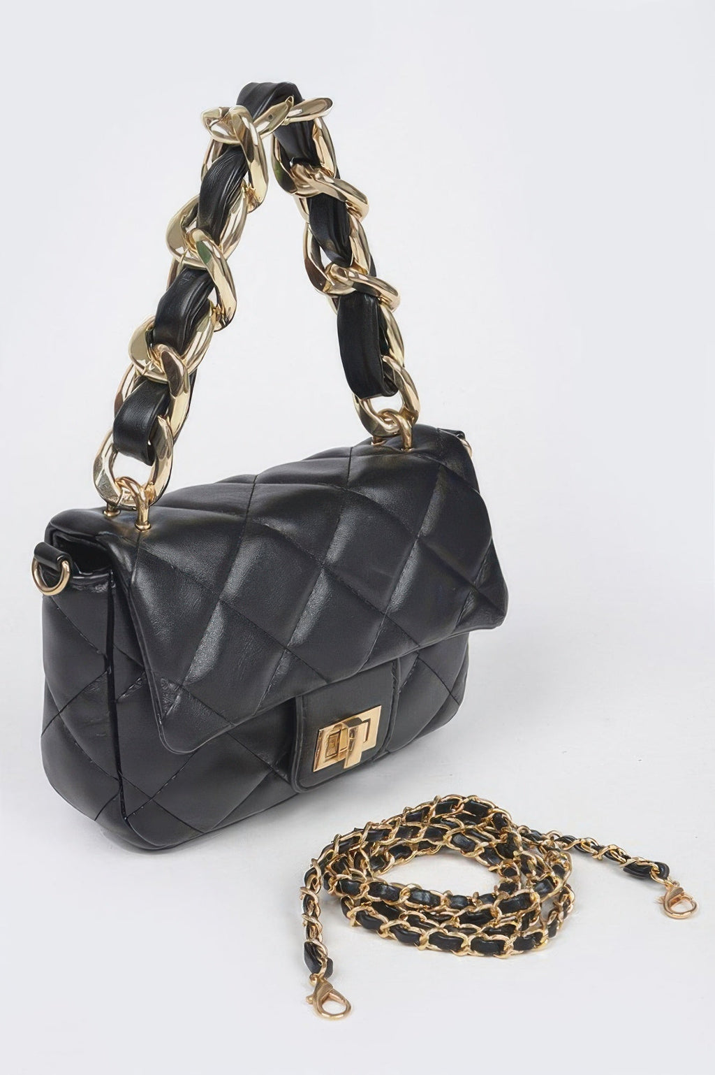 Quilted Faux Leather Chain Flap Bag