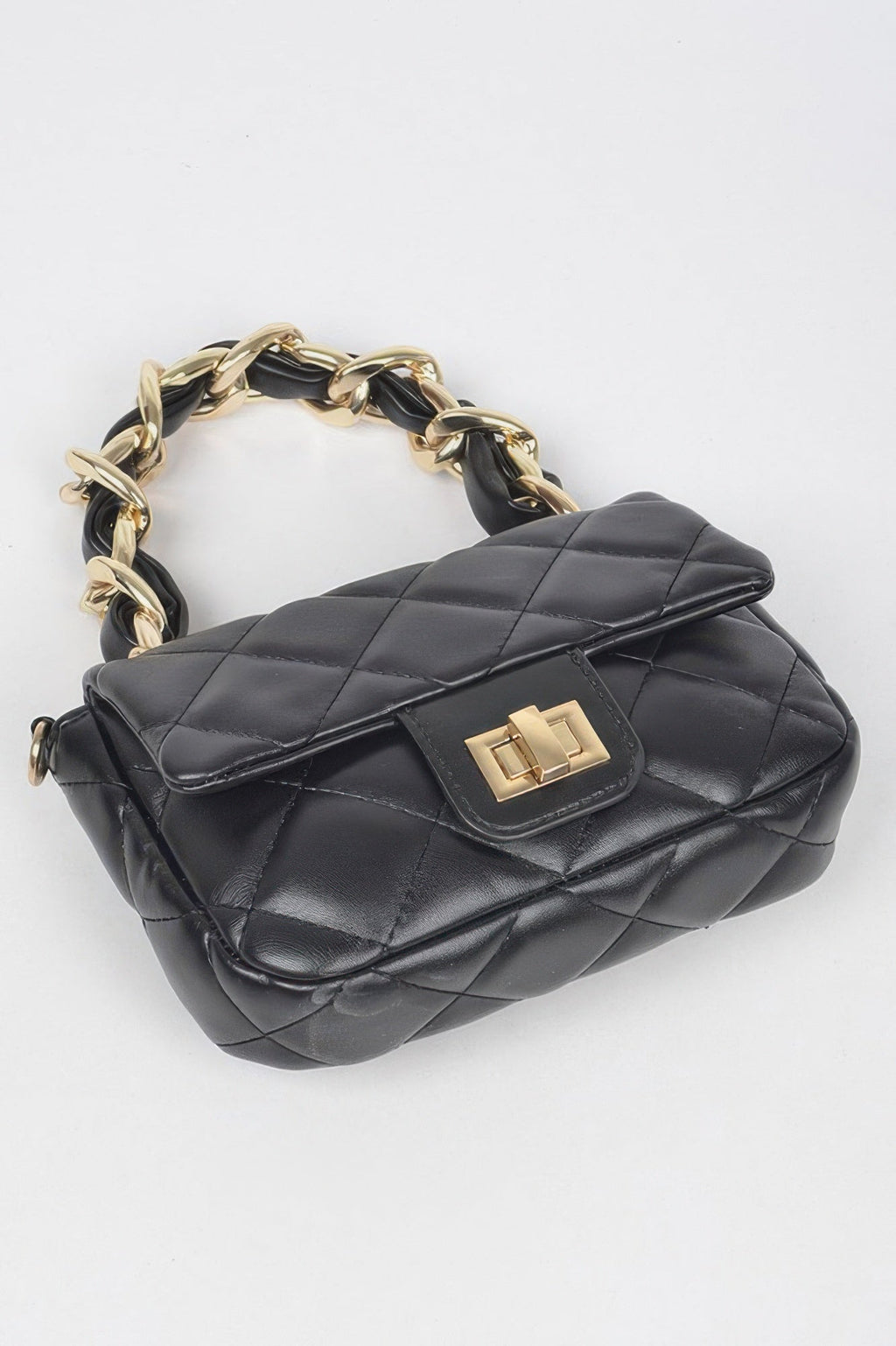 Quilted Faux Leather Chain Flap Bag