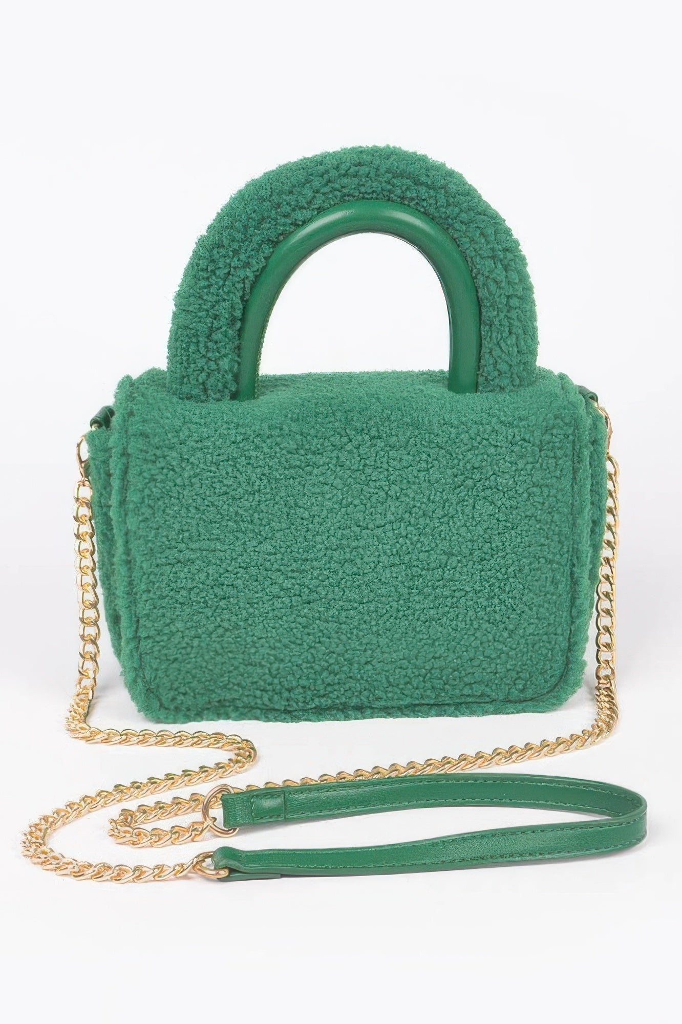 Faux Fur Top Handle Clutch Bag