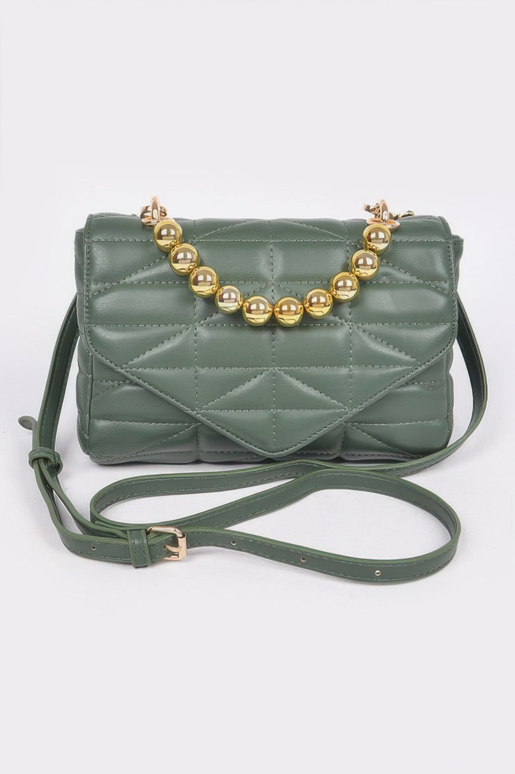 Quilted Faux Leather Flap Ball Chain Bag