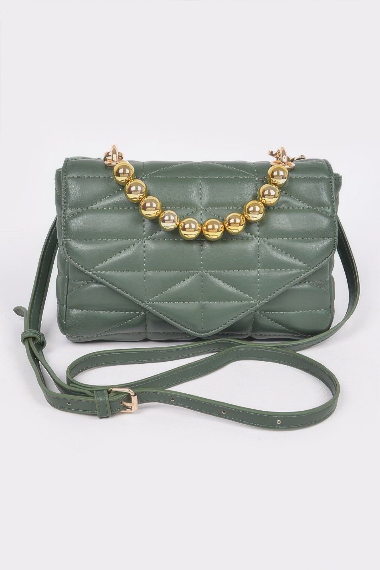 Quilted Faux Leather Flap Ball Chain Bag