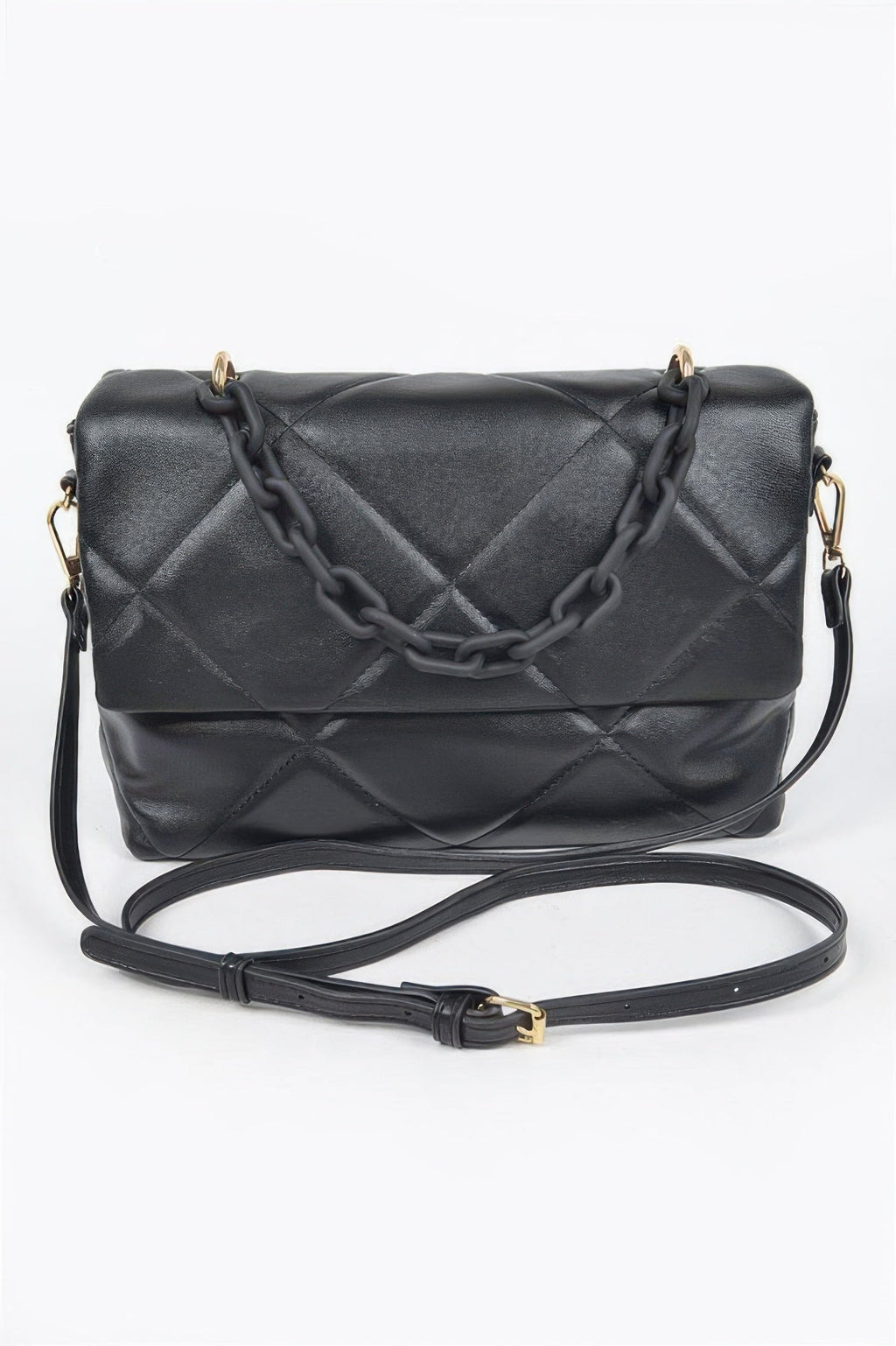 Quilted Faux Leather Color Chain Bag