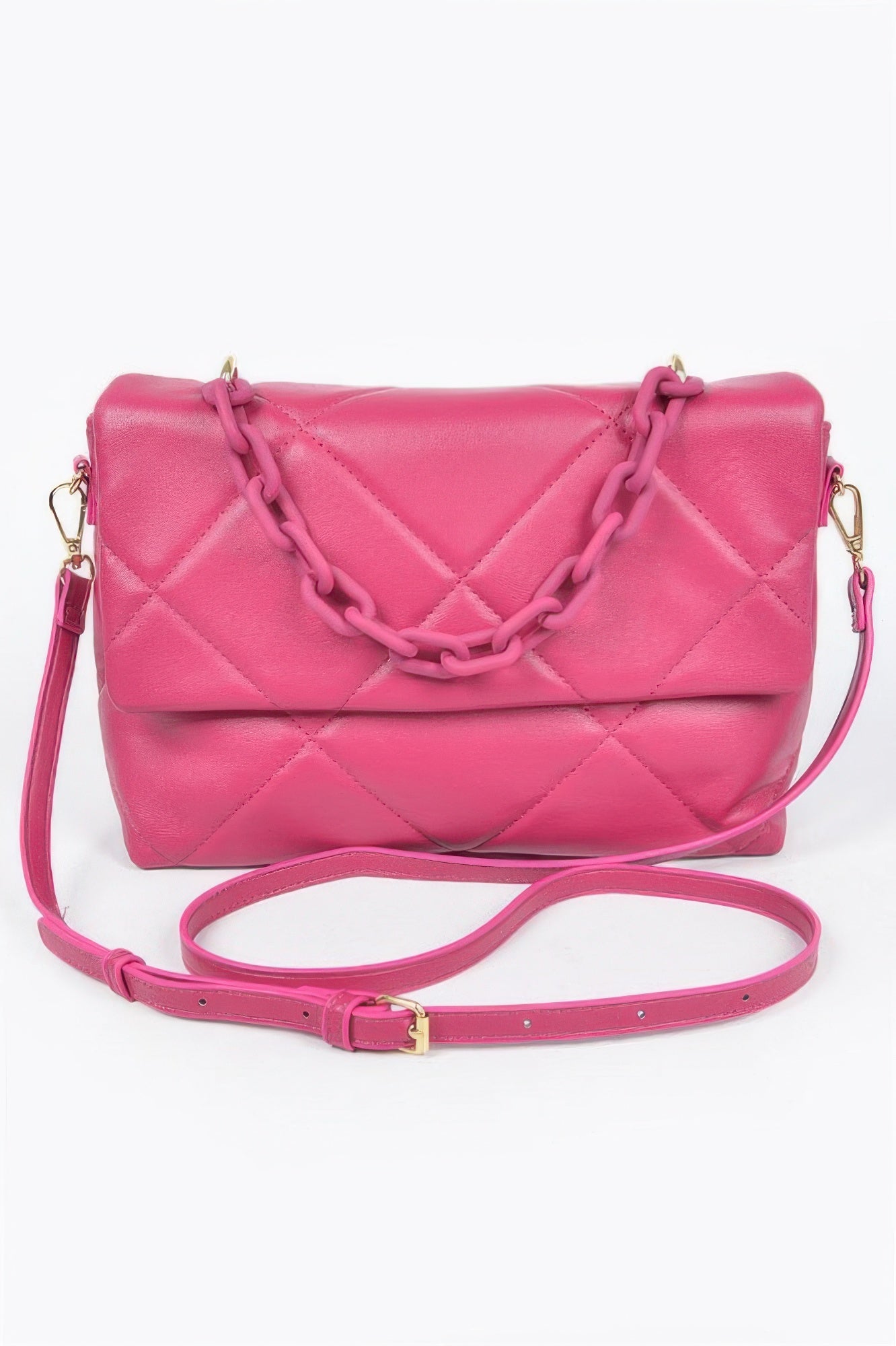 Quilted Faux Leather Color Chain Bag
