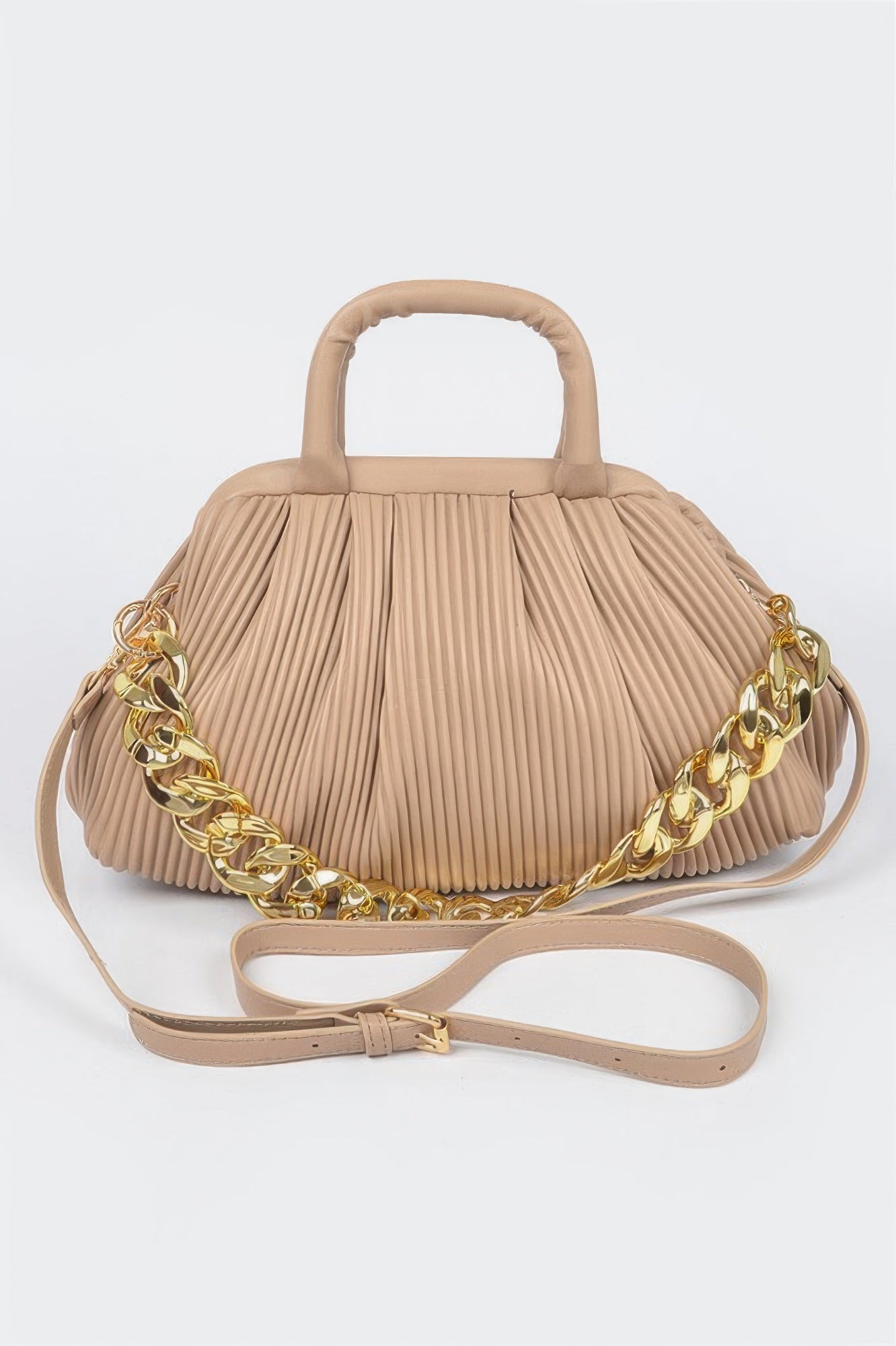 Pleated Faux Leather Top Handle Bag