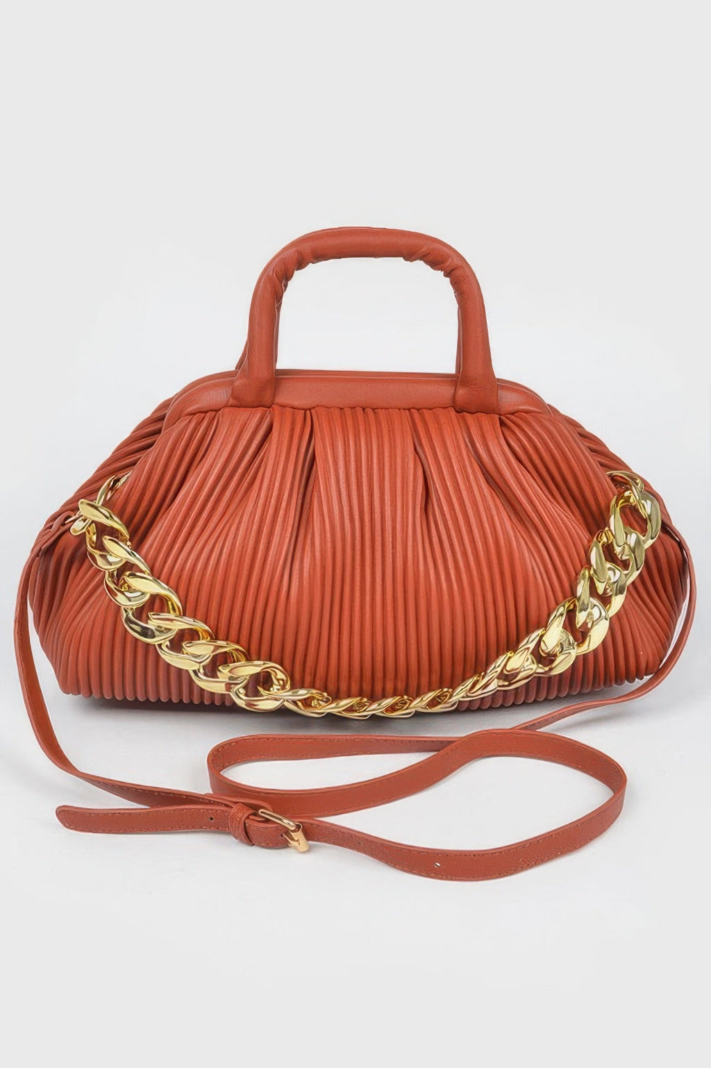 Pleated Faux Leather Top Handle Bag