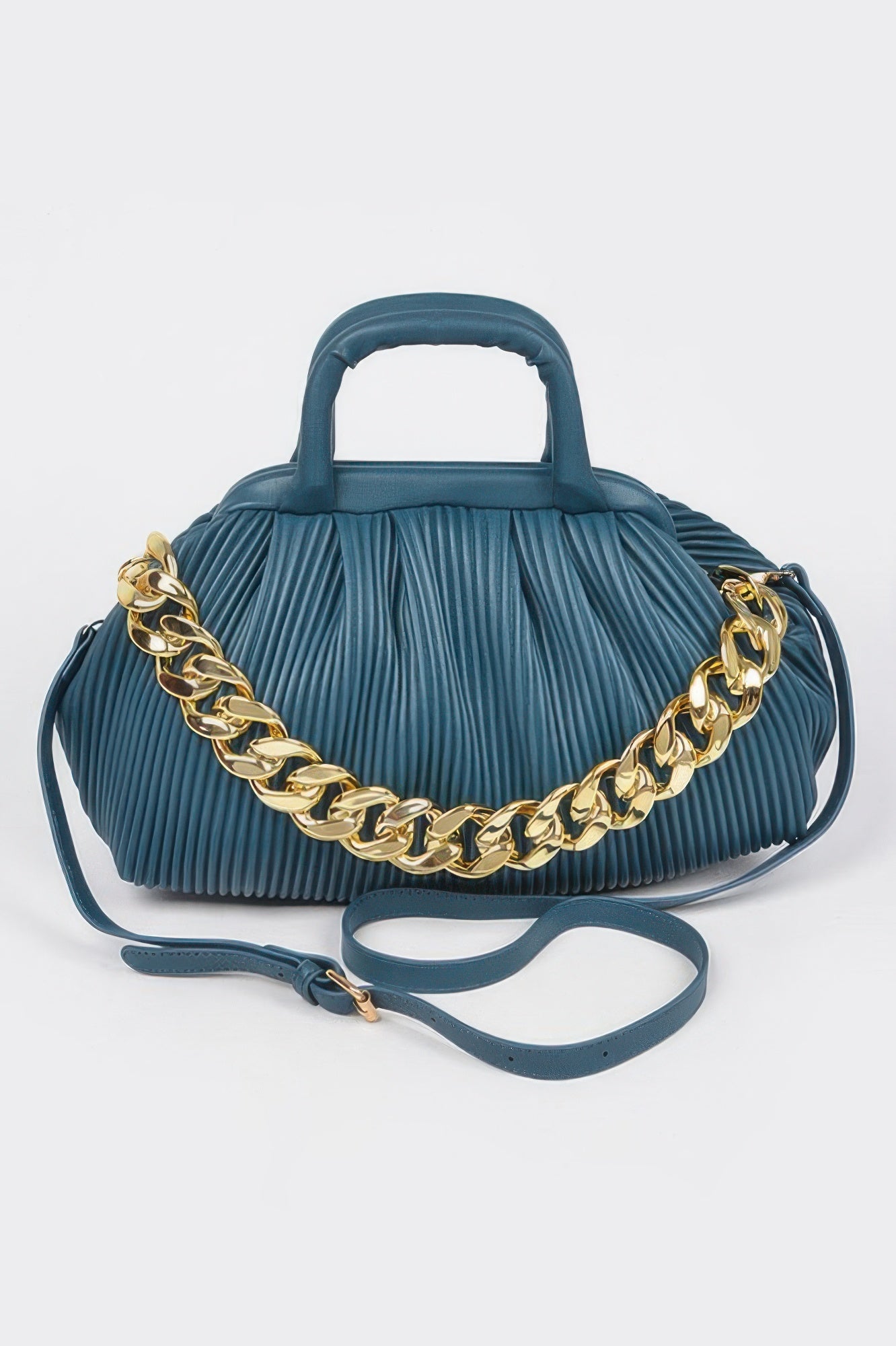 Pleated Faux Leather Top Handle Bag