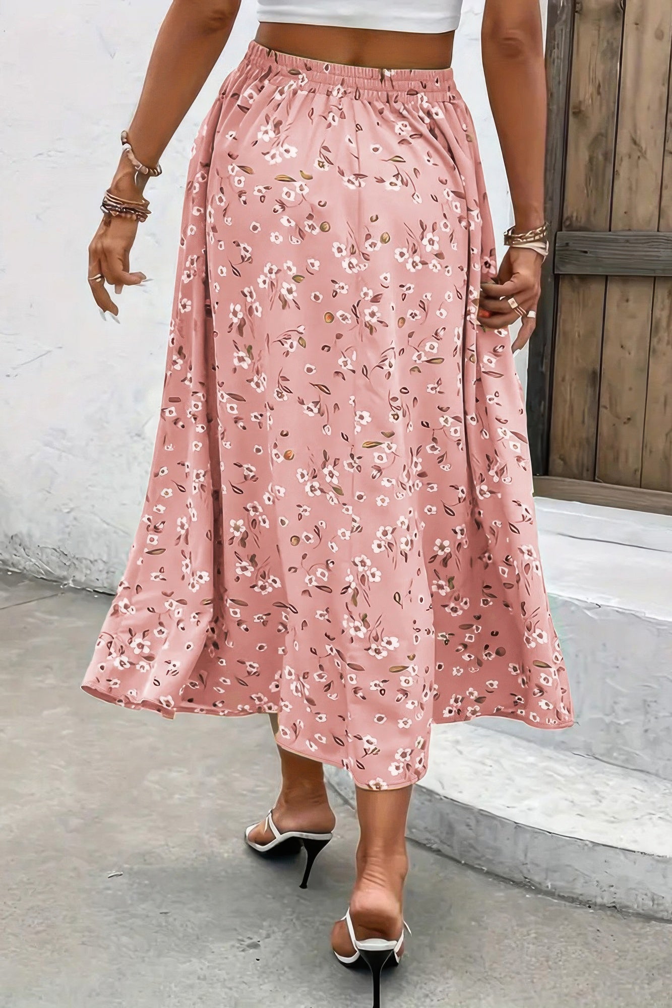 Floral Print Drawstring Waist Fit Skirt