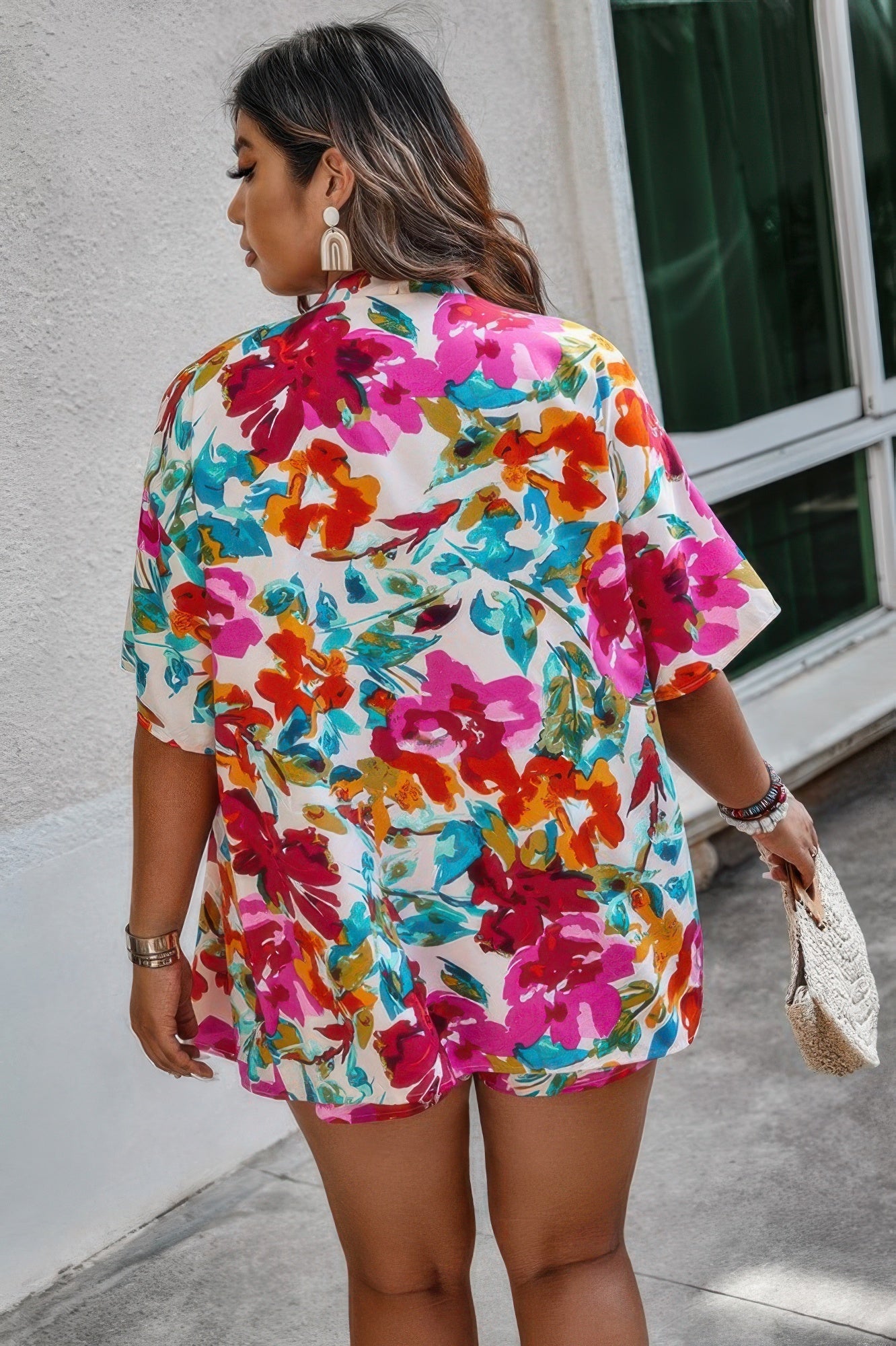 Floral Print Open Front Shorts Sets