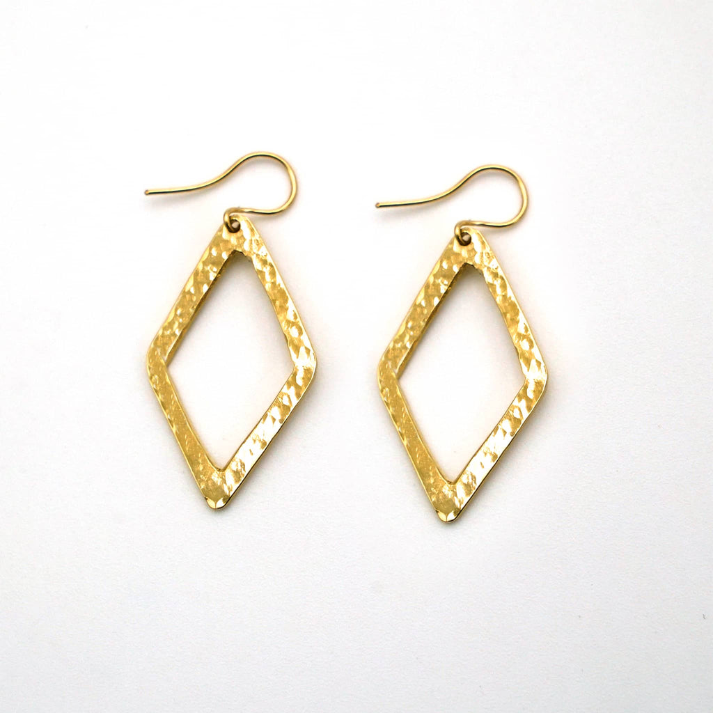 Hammered Open Diamond Brass Earrings | Wazi