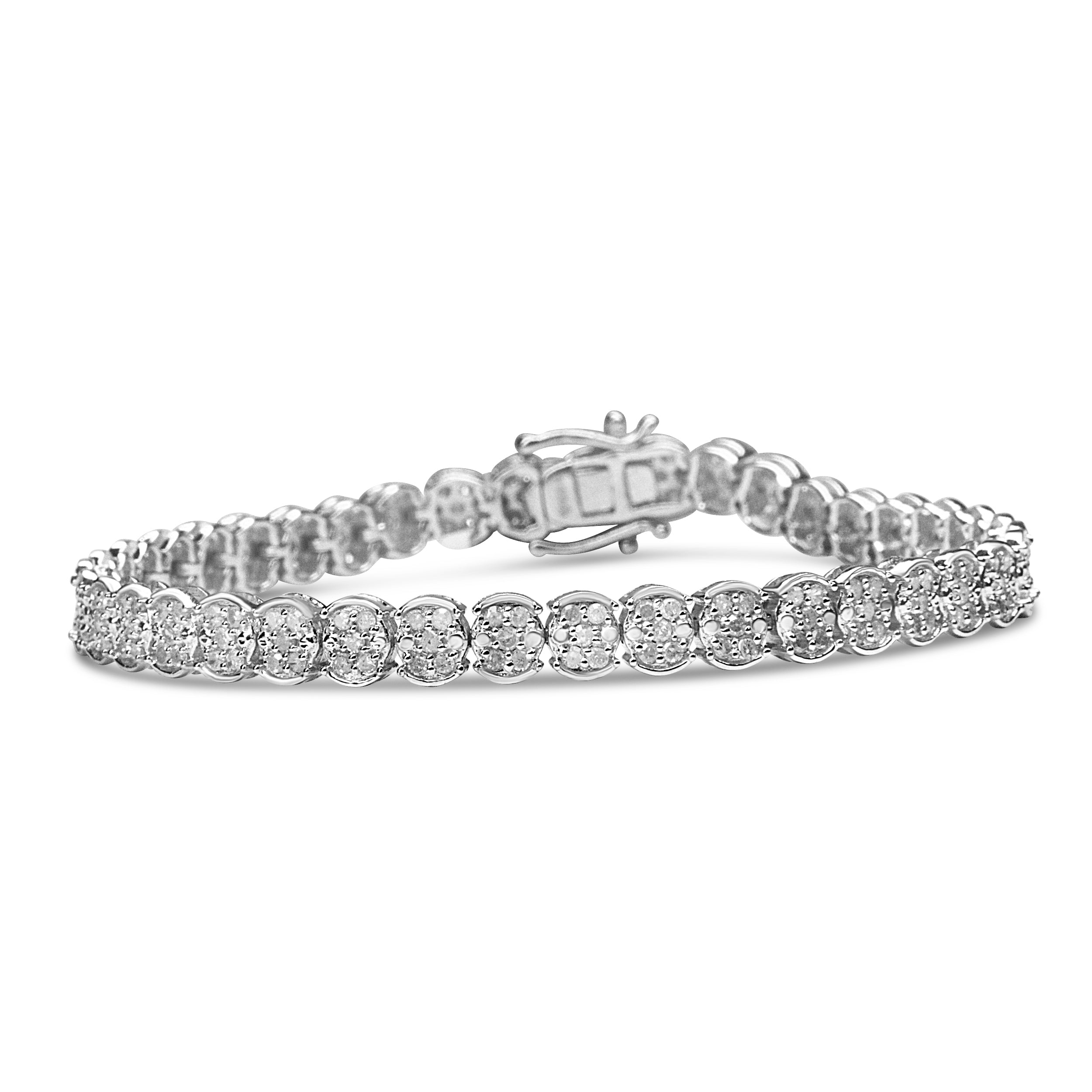 .925 Sterling Silver 2.0 Cttw Diamond Cluster Link Bracelet (I-J Color, I2-I3 Clarity) - Size 7.25"