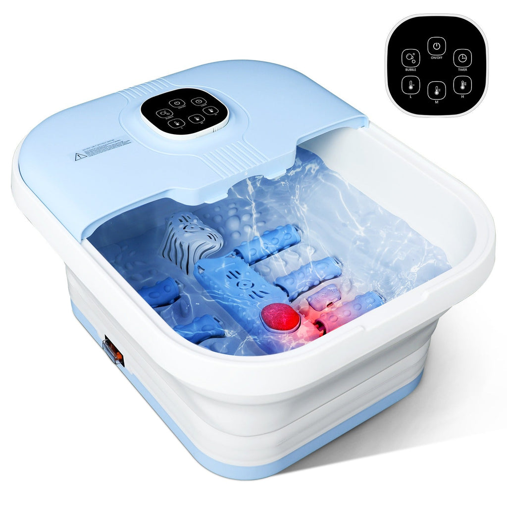Electric Collapsible Foot Spa With Heat, Foot Massager With 16 Massage Rollers & Bubble, Foot Bath Massager For Home Use,Remote Control