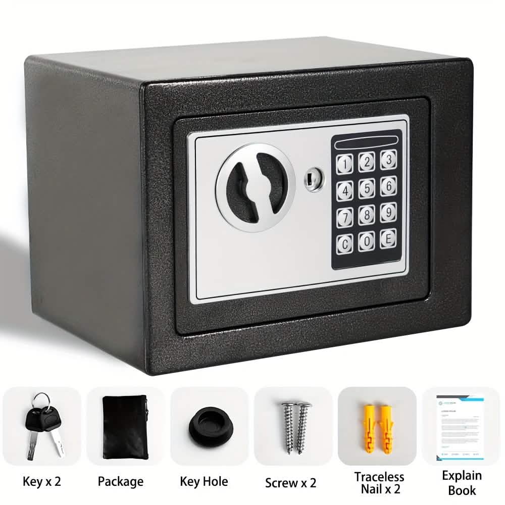 Feuerfester digitaler Heimsafes mit Tastatur, Sensorlicht und Geldbeutel – Silber