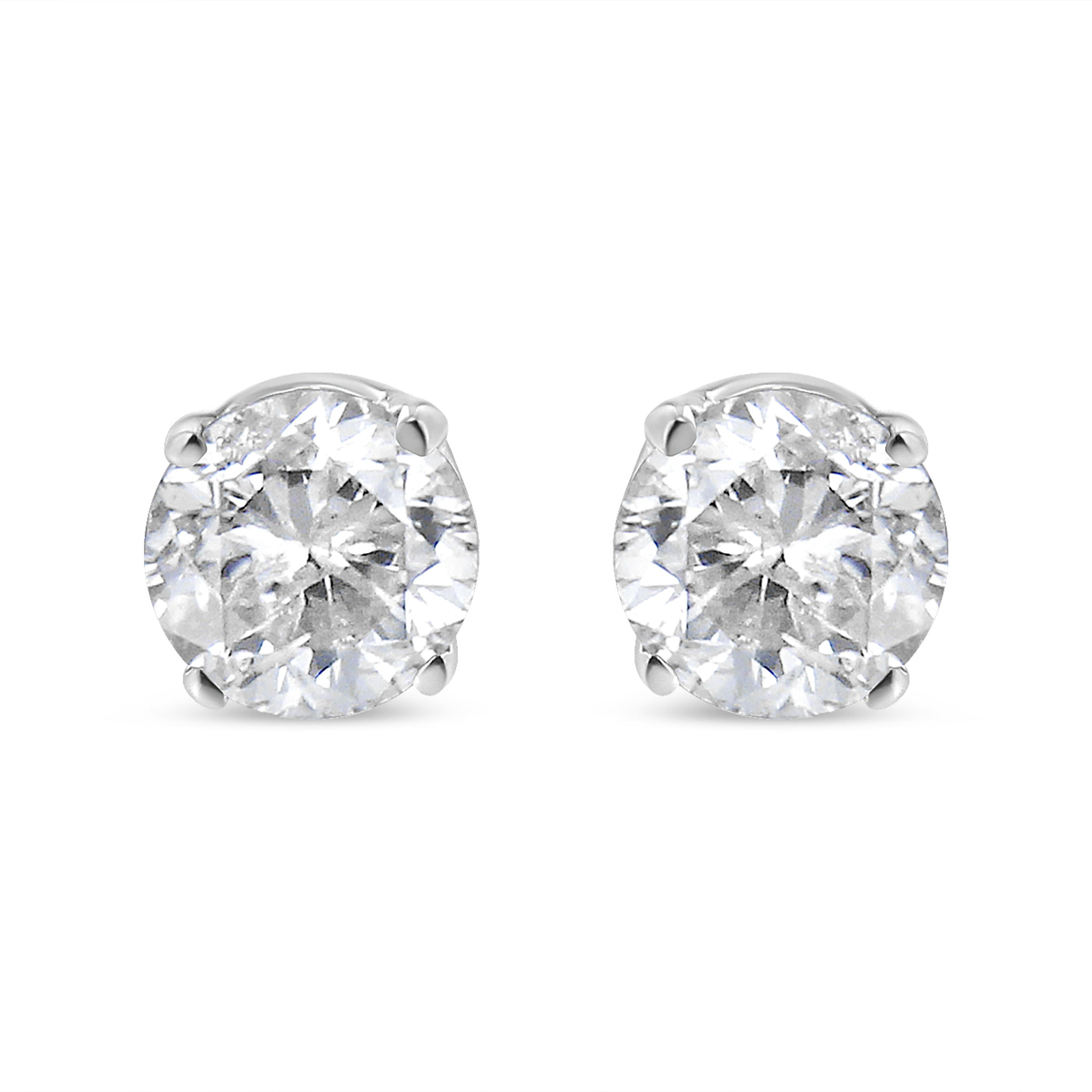 AGS Certified 14K White Gold 1.0 cttw 4-Prong Set Brilliant Round-Cut Solitaire Diamond Push Back Stud Earrings (G-H Color, I1-I2 Clarity)