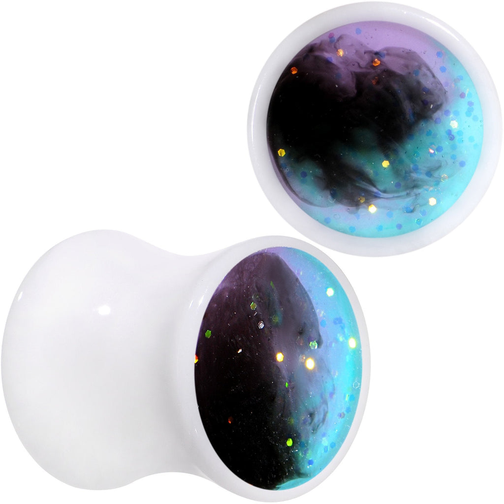 Deep Space Galaxy White Acrylic Saddle Plug Set Available Sizes 0G to 20mm