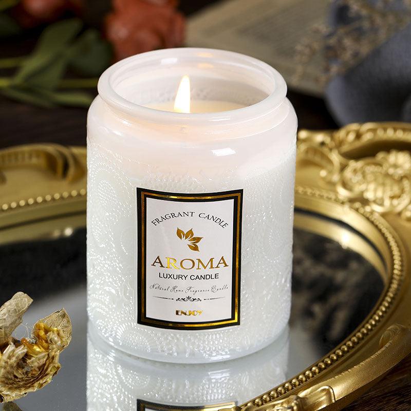 Große Aromatherapie-Kerze aus Glas mit Kreativrelief