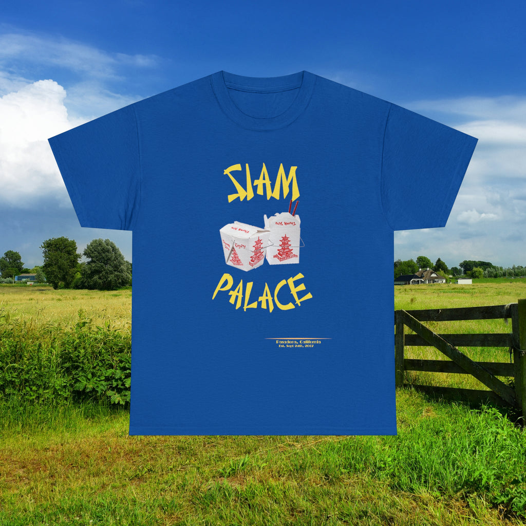 "DirkyThreadz Siam Palace T-Shirt – Mutiges Take-out-Grafikdesign aus schwarzer Baumwolle"