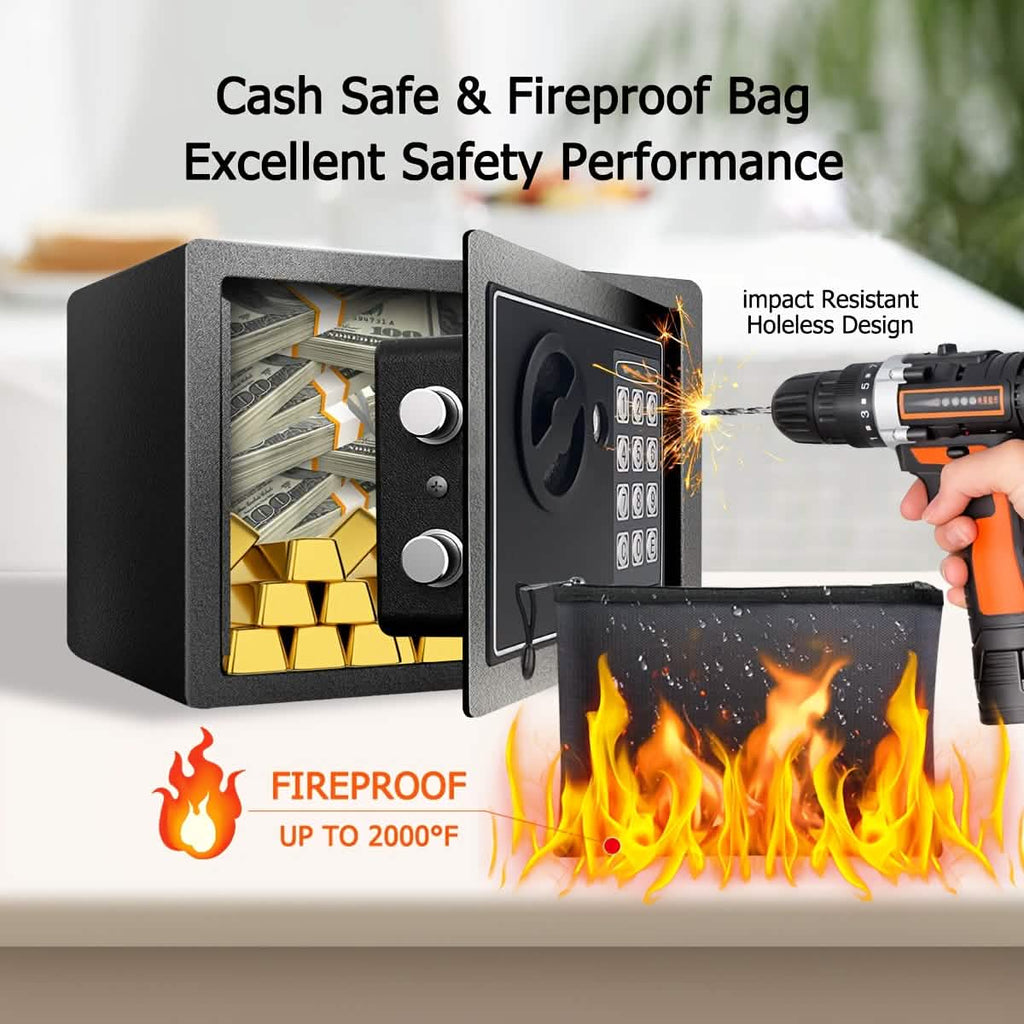 Feuerfester digitaler Heimsafes mit Tastatur, Sensorlicht und Geldbeutel – Silber