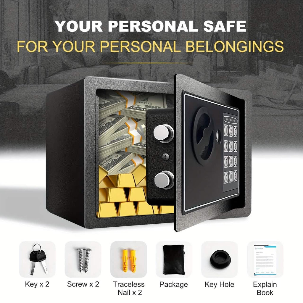Feuerfester digitaler Heimsafes mit Tastatur, Sensorlicht und Geldbeutel – Silber