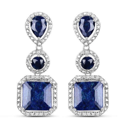 11.62 Carat Dyed Sapphire .925 Sterling Silver Earrings