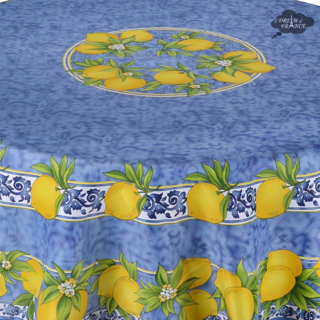 French Provencal tablecloth - Polyester - Stain-resistant - 70" round - Citrus blue | Provence Imports