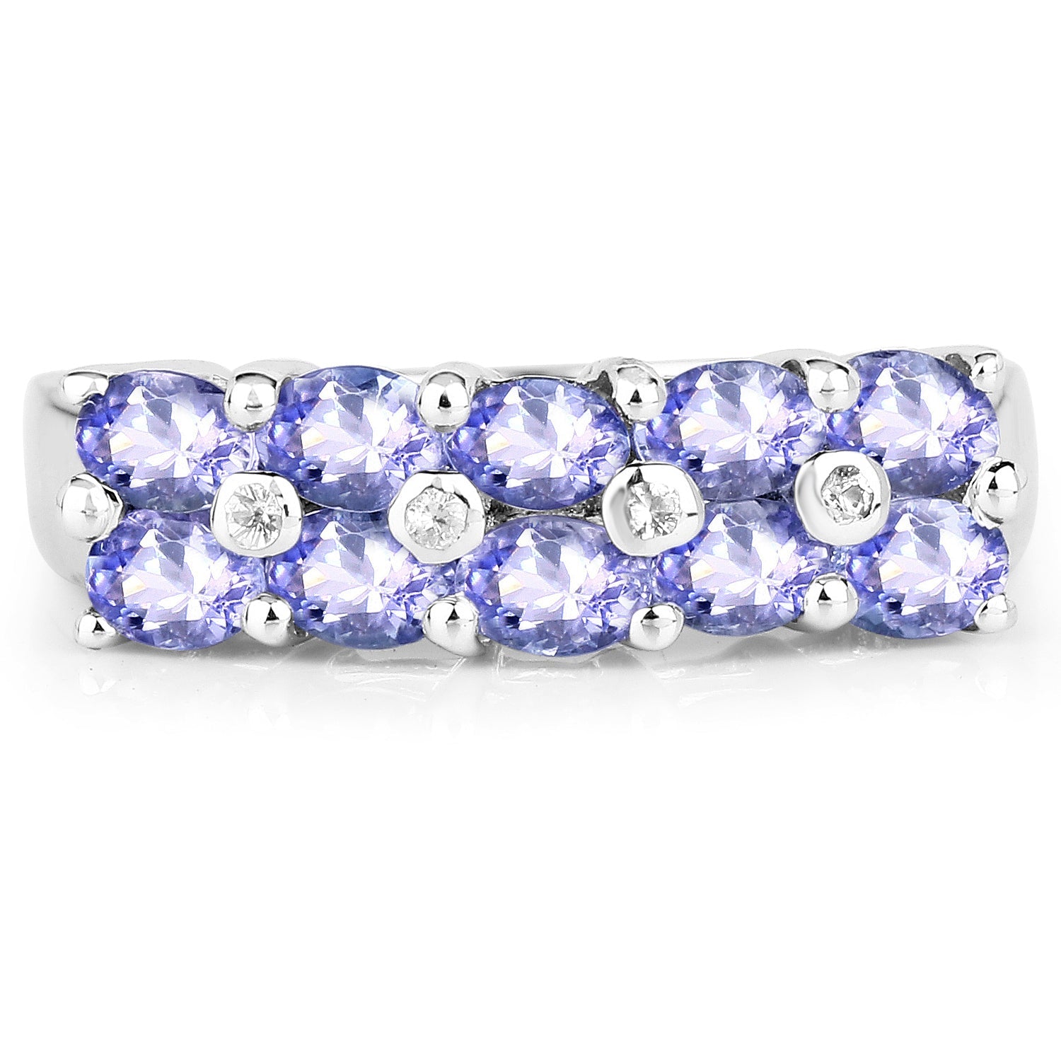 1.76 Carat Genuine Tanzanite and White Sapphire .925 Sterling Silver Ring