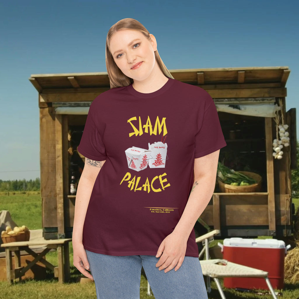 "DirkyThreadz Siam Palace T-Shirt – Mutiges Take-out-Grafikdesign aus schwarzer Baumwolle"