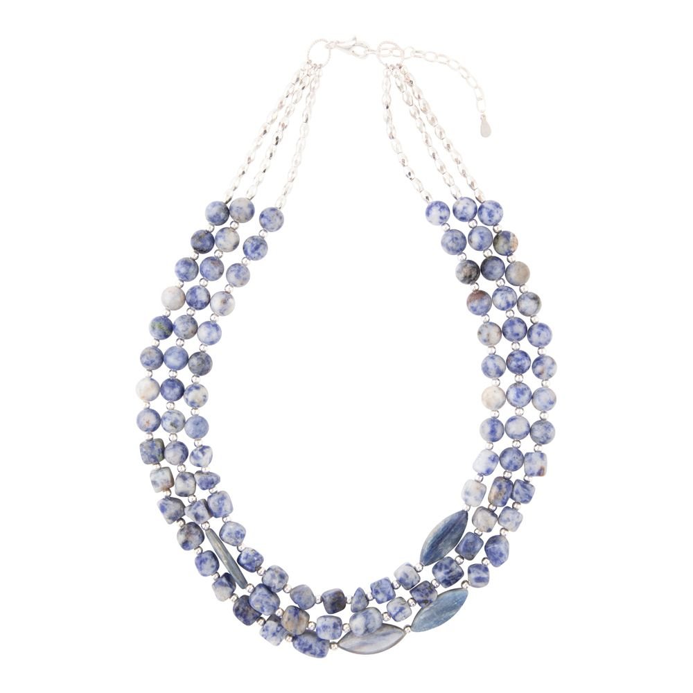 Denim Kyanite Blue Lapis Sterling Silver Strand Necklace