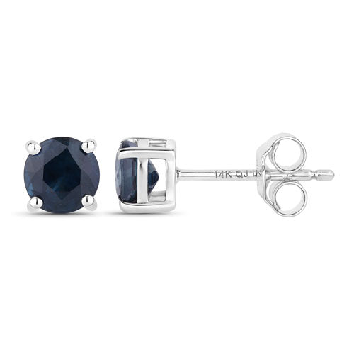 1.30 Carat Genuine Blue Sapphire 14K White Gold Earrings