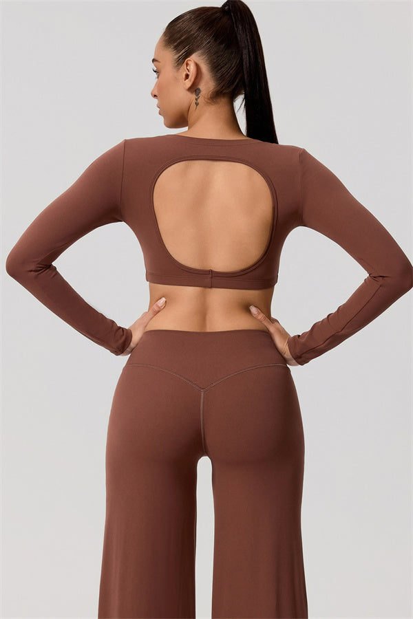 The Nestle Long Sleeve Crop Top Straight Leg Pants 2-Piece Set