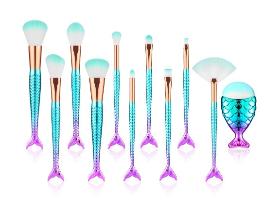 11tlg. Make-up-Pinsel-Set Maquiagem Maquillaje Neues Meerjungfrauen-Foundation-Augenbrauen-Eyeliner-Kosmetik-Make-up-Pinselset