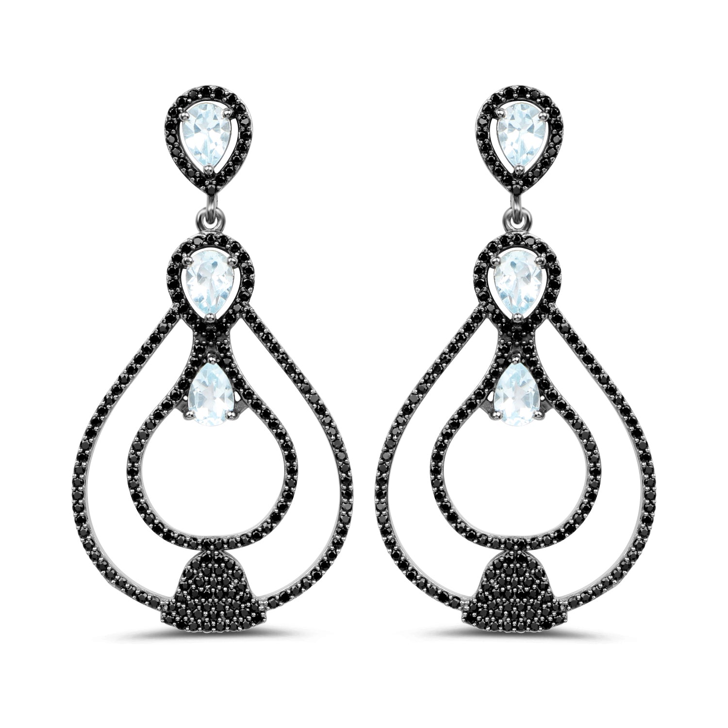 8.81 Carat Genuine Blue Topaz and Black Spinel .925 Sterling Silver Earrings