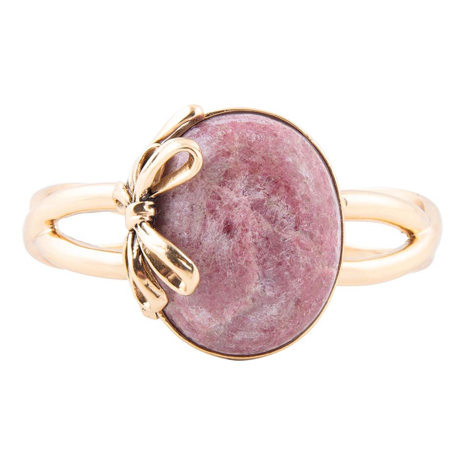 Gifted Pink Rhodonite Golden Bow Cuff Bracelet