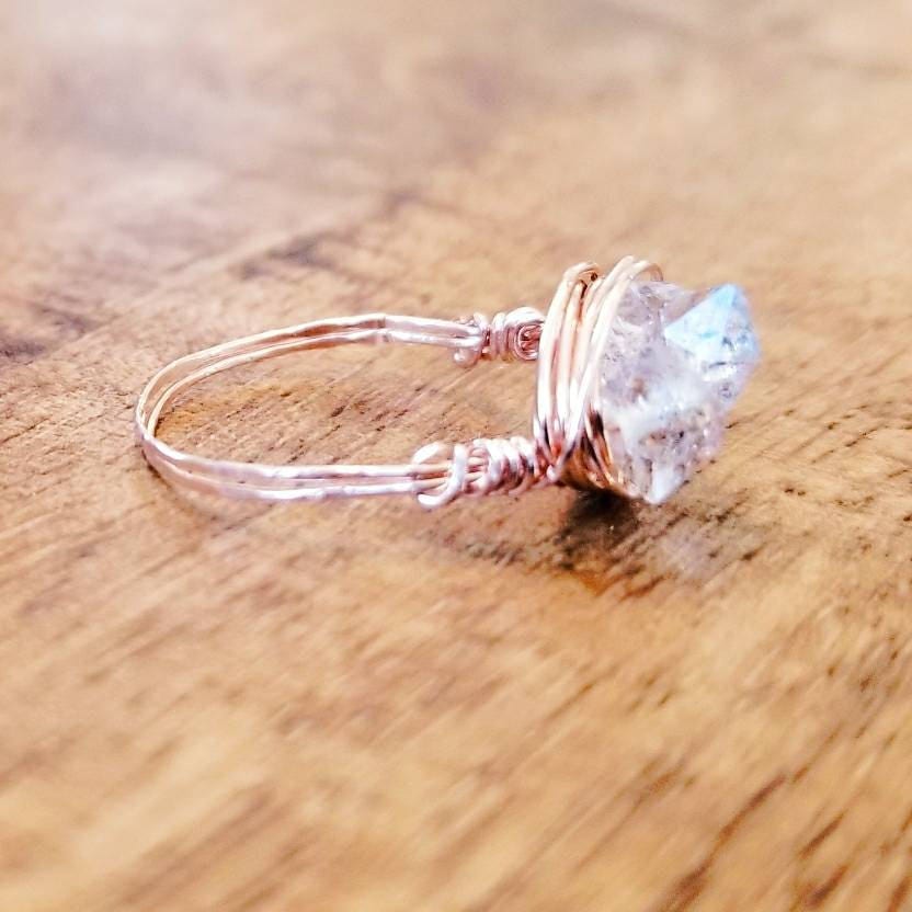 Herkimer-Diamant-Trio-Ring – handgewickelter Quarzkristallring