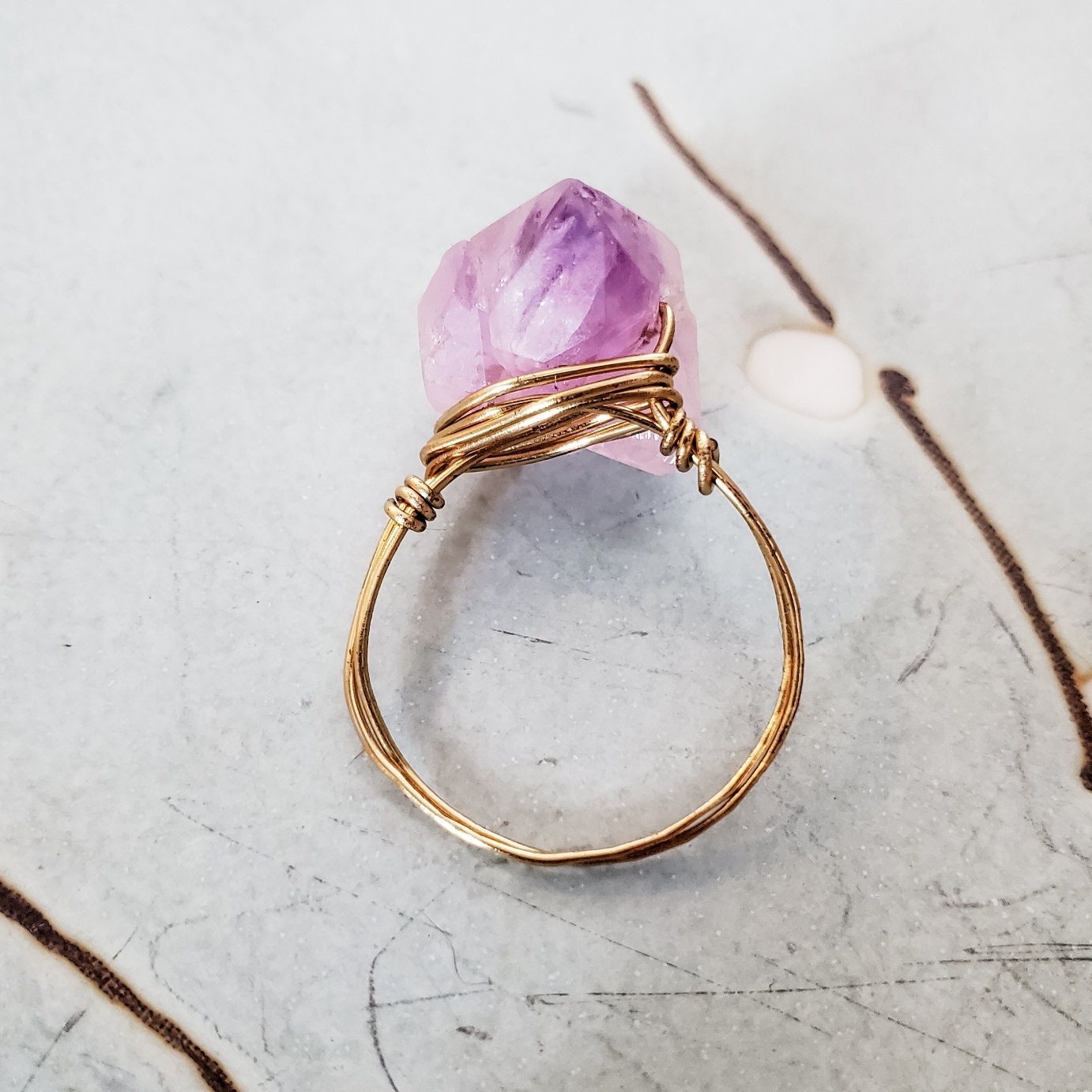 Raw Amethyst Crystal Ring – Hand Wrapped Purple Stone Ring