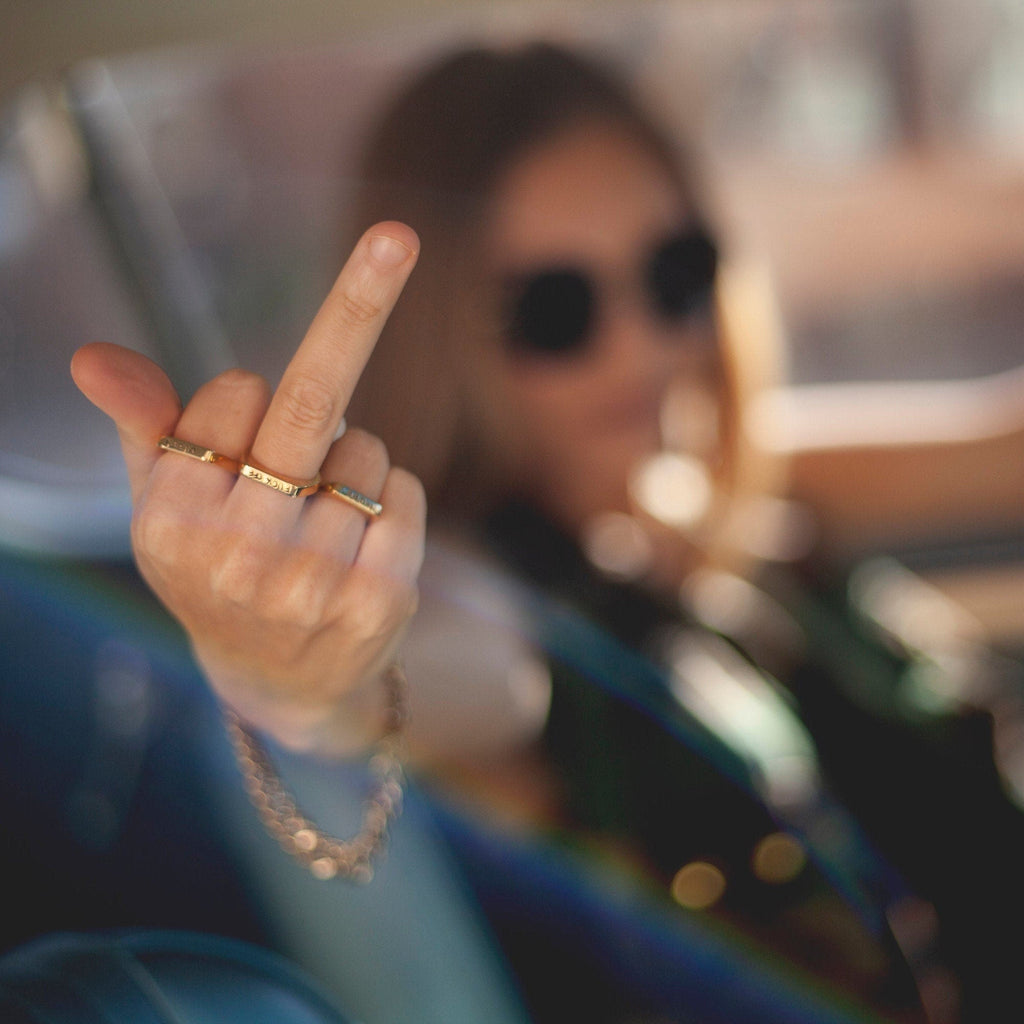 Feminist Flat Top Band Ring: Gold Plated or Sterling Silver Flat Top Band