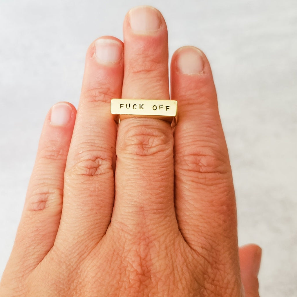 FUUUUUCK Gold or Silver Flat Top Ring