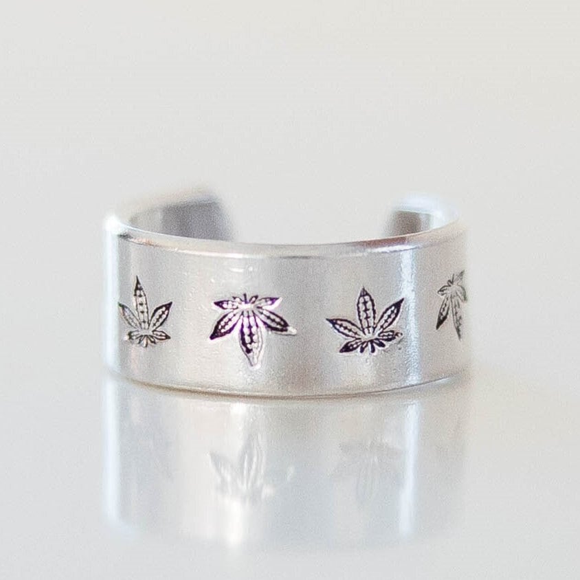 Marijuana Leaf Silver Weed Ring for 420