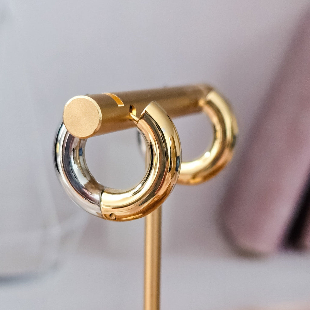 Two Tone Chunky Hoop Earrings