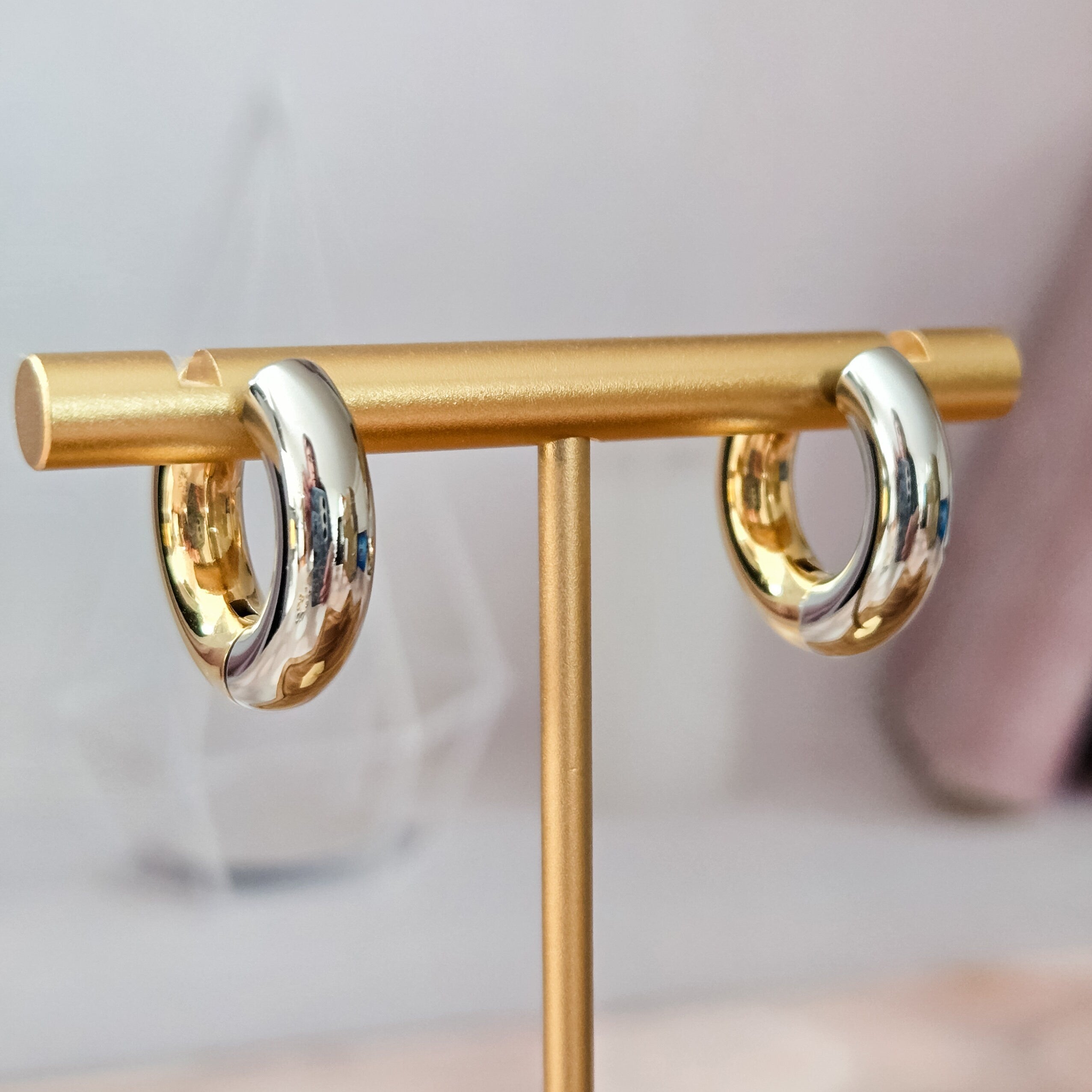 Two Tone Chunky Hoop Earrings