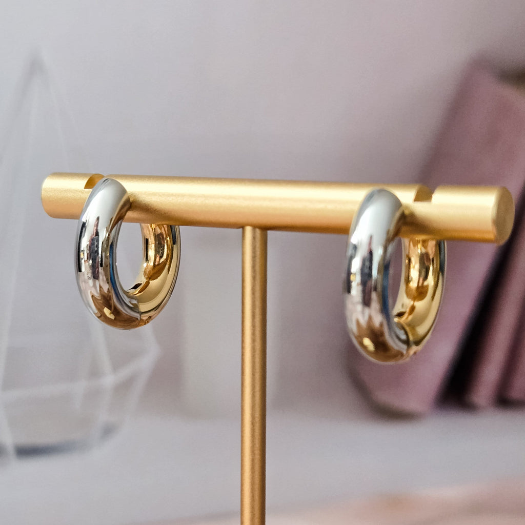 Two Tone Chunky Hoop Earrings