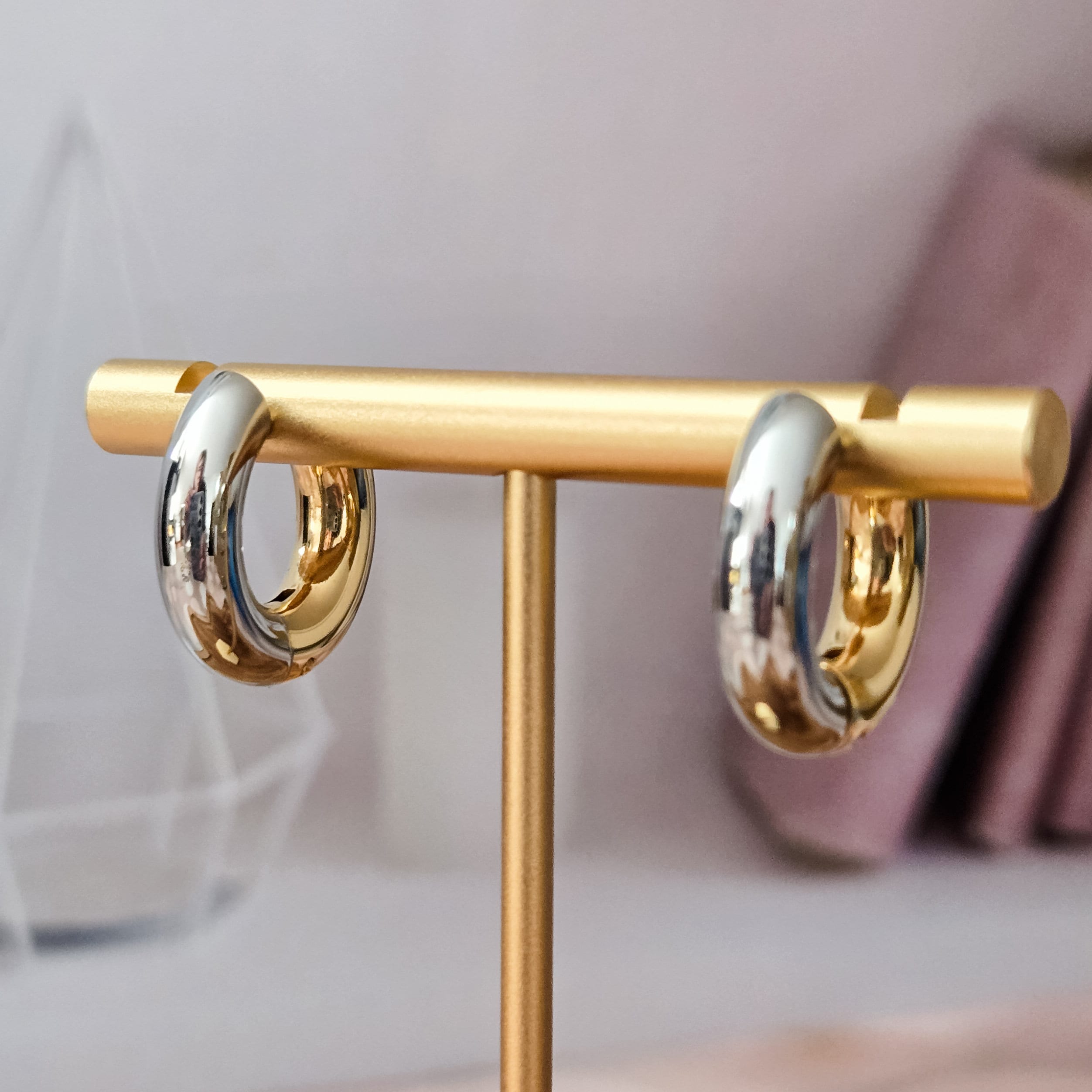 Two Tone Chunky Hoop Earrings