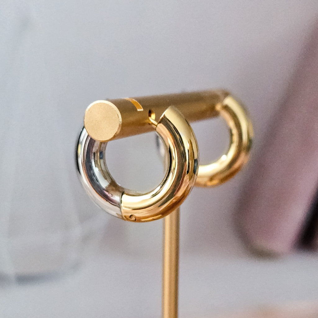 Two Tone Chunky Hoop Earrings