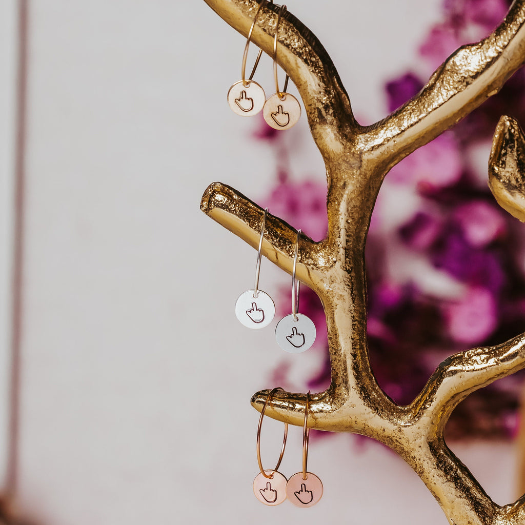Middle Finger Dainty Hoop Earrings