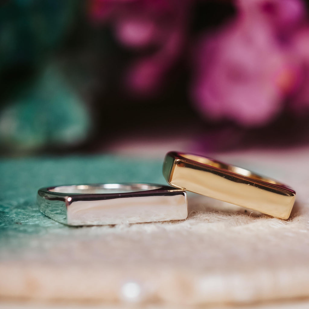 PIZZA Gold or Silver Flat Top Ring