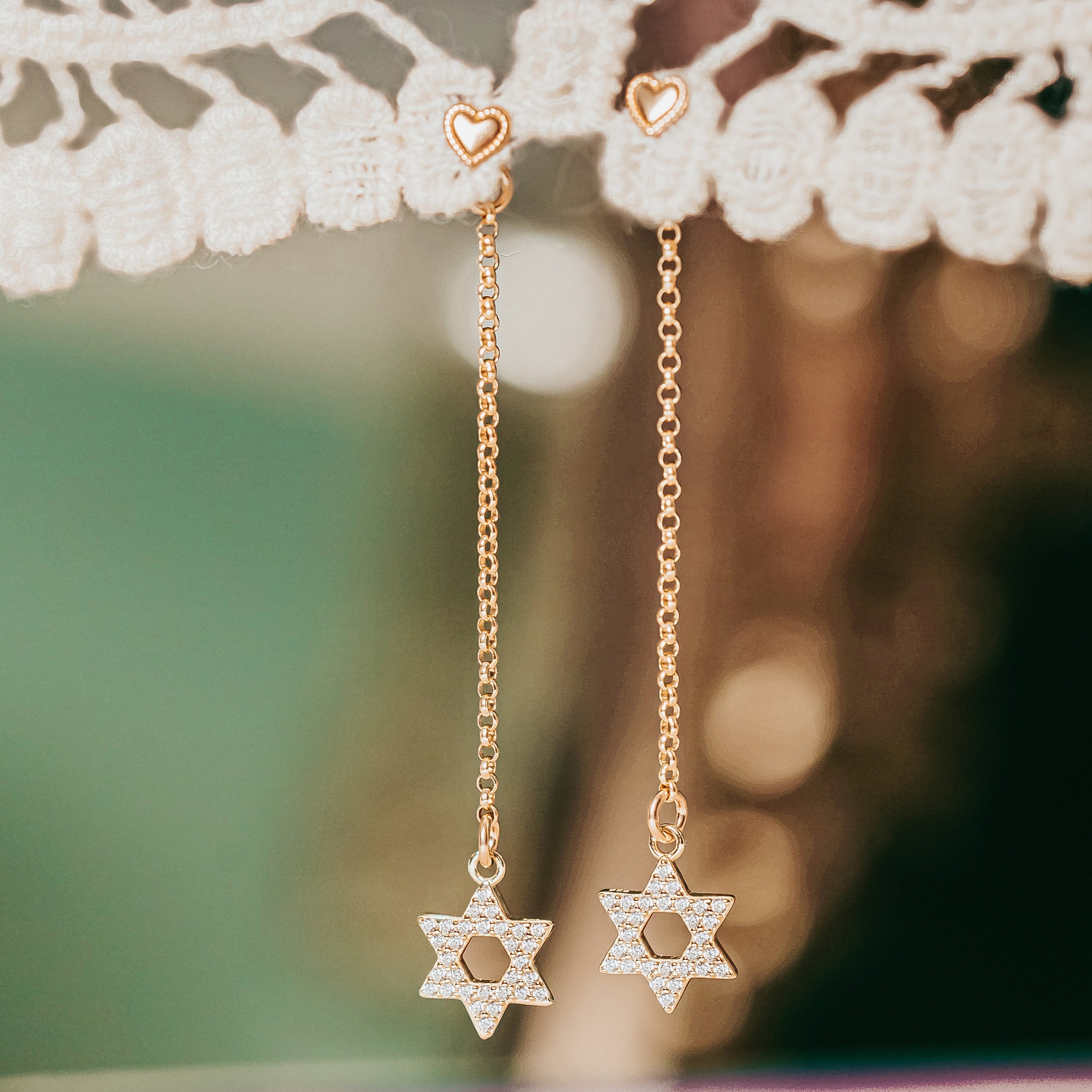 Magen David Crystal Statement Drop Earrings