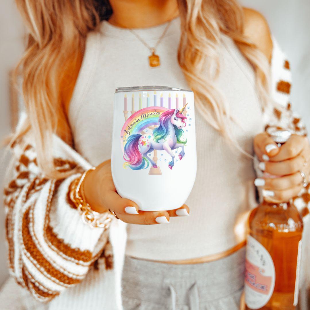 Glaube an Wunder Einhorn Chanukka Weinbecher